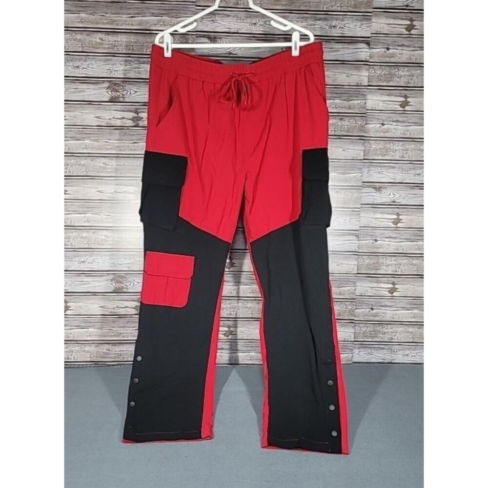 Rue 21 Nylon Parachute Cargo Pants Mens X Large Red and Black Straight Leg